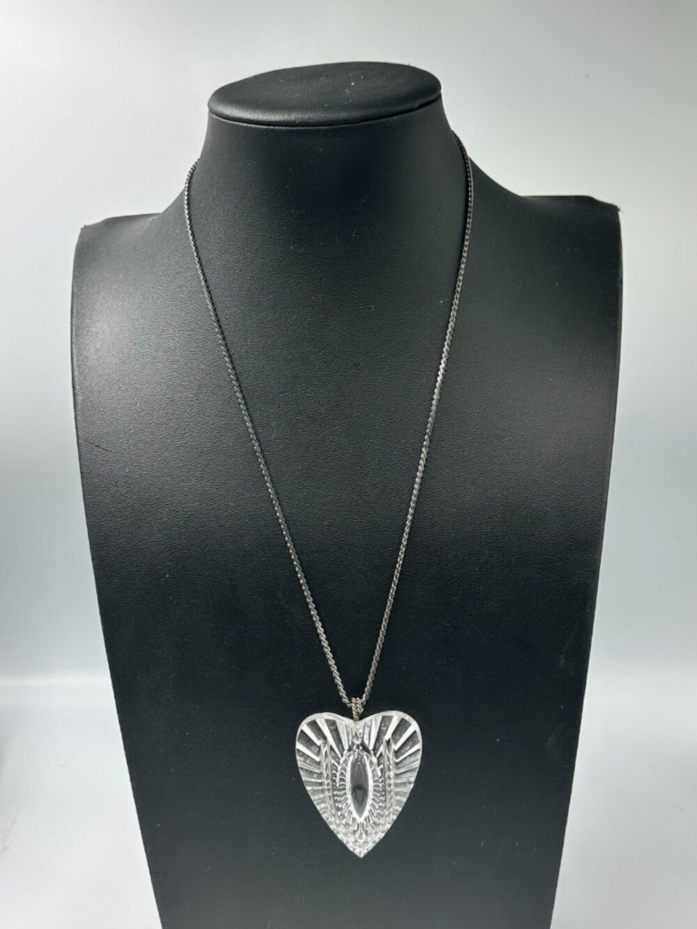 Vintage Waterford Glass Heart Necklace Sterling Silver Chain Chunky Statement - Picture 2 of 9
